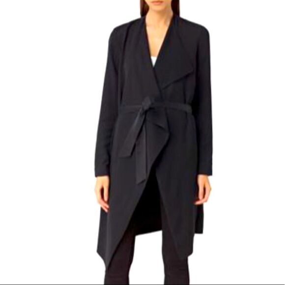 All Saints Jackets & Blazers - ALL SAINTS Iza Draped Waterfall Wrap Coat Black Belted Side Slit Minimalist